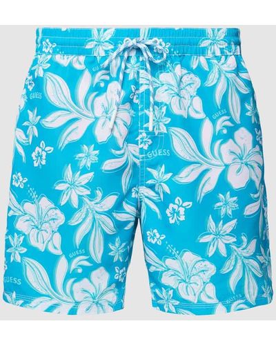 Guess Badehose mit Allover-Muster - Blau