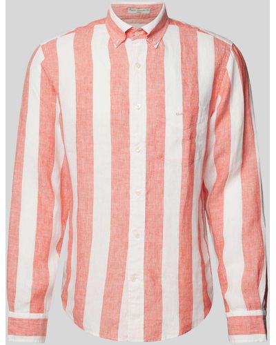 GANT Regular Fit Leinenhemd mit Blockstreifen - Pink