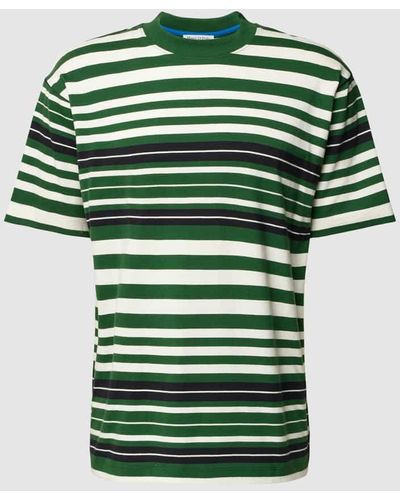 Marc O' Polo Oversized Fit T-Shirt aus Baumwolle mit Streifen-Muster - Grün