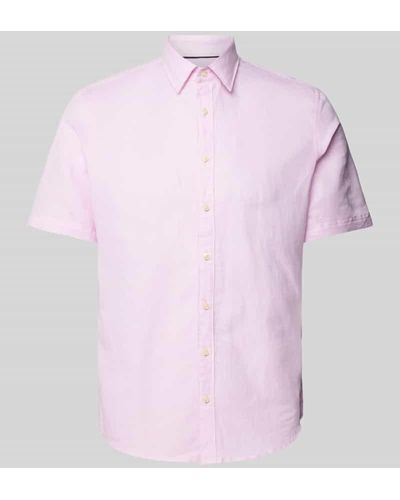 Jake*s Slim Fit Leinenhemd mit Kentkragen - Pink