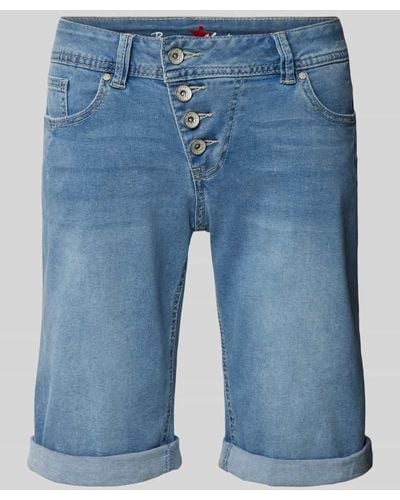 Buena Vista Regular Fit Jeansshorts mit asymmetrischer Knopfleiste - Blau
