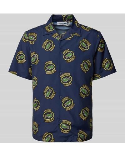 Lacoste Regular Fit Freizeithemd mit Allover-Label-Print - Blau