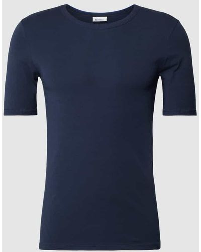 Schiesser T-Shirt mit geripptem Rundhalsausschnitt Modell 'REVIVAL' - Blau