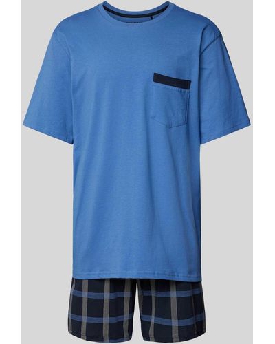Schiesser Pyjama Met Rastermotief - Blauw