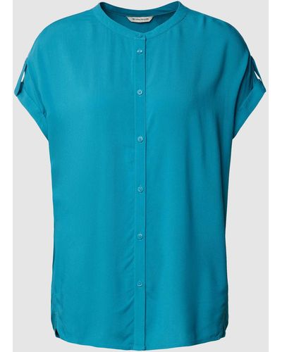 Tom Tailor Overhemdblouse Van Viscose Met All-over Motief - Blauw