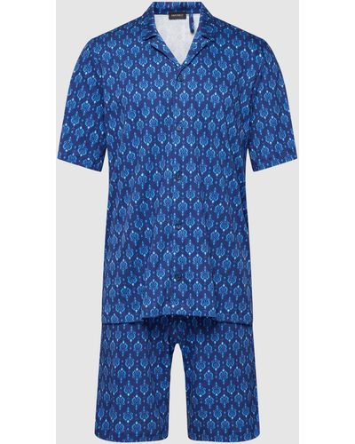 Hanro Pyjama mit Allover-Muster Modell 'Night&Day Pyjama kurz' - Blau