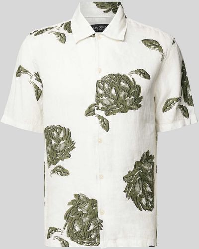 Marc O' Polo Regular Fit Linnen Overhemd Met Motiefprint - Wit