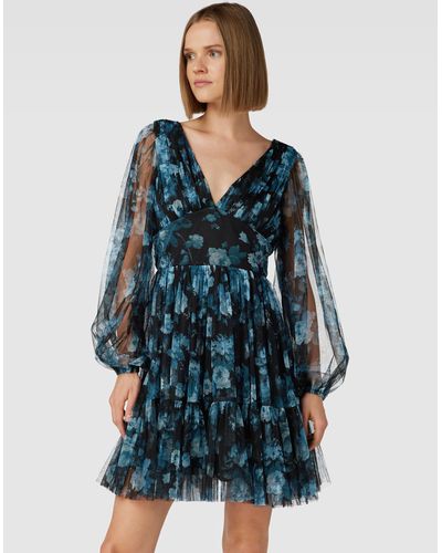 LACE & BEADS Mini-jurk Met Bloemenmotief - Blauw