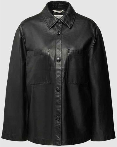 Marc O' Polo Hemdbluse aus Leder mit Knopfleiste - Schwarz