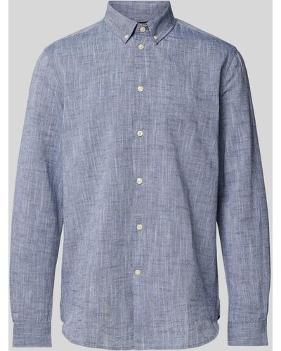 Knowledge Cotton Regular Fit Vrijetijdsoverhemd Met Button-downkraag - Blauw