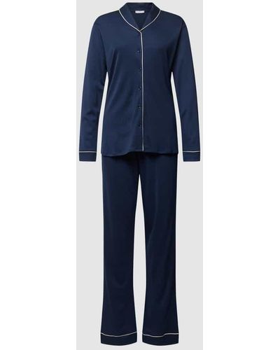 Hanro Pyjama-Oberteil mit durchgehender Knopfleiste - Blau