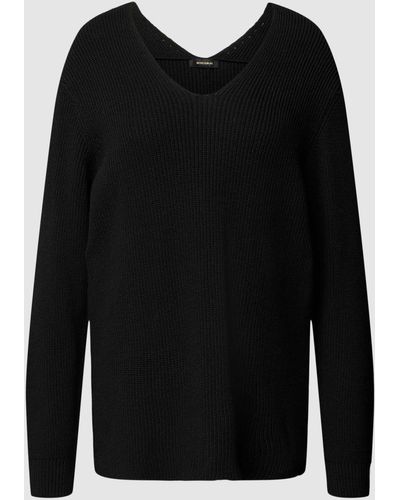 MORE&MORE Gebreide Pullover Met Afgeronde V-hals - Zwart