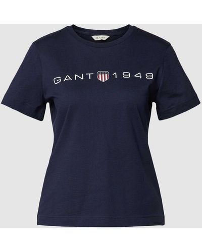 GANT T-shirt Met Labelprint - Blauw