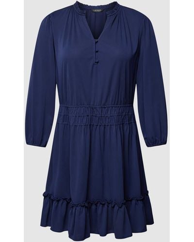 Ralph Lauren PLUS SIZE knielanges Kleid mit V-Ausschnitt Modell 'KINSLIE' - Blau
