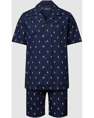 Polo Ralph Lauren Pyjama Met All-over Logomotief - Blauw