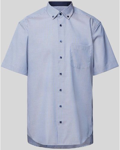 Eterna Modern Fit Zakelijk Overhemd Met Ruitjes - Blauw