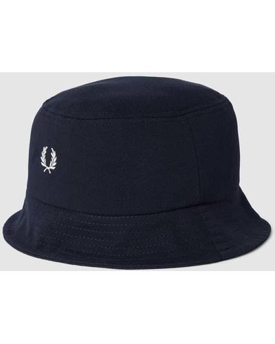 Fred Perry Bucket Hat mit Label-Stitching Modell 'Pique' - Blau