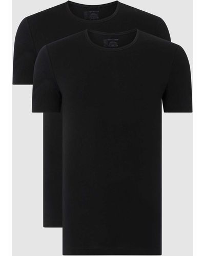 Schiesser T-shirt Met Stretch In Set Van 2 Stuks - Zwart