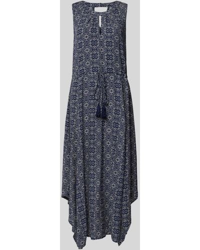 Apricot Midi-jurk Met All-over Motief En Druppelvormige Hals - Blauw