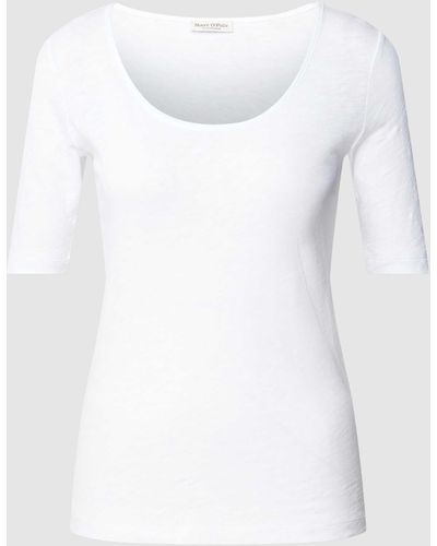 Marc O' Polo T-Shirt mit geripptem U-Ausschnitt - Weiß