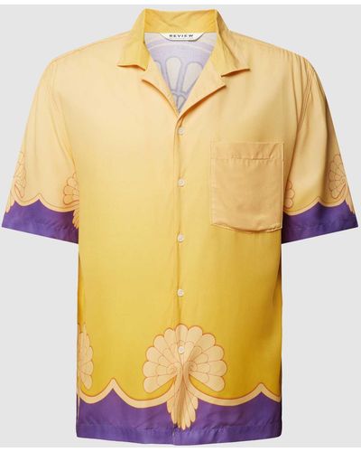Review Freizeithemd aus reiner Viskose mit kontrastivem Muster - Gelb