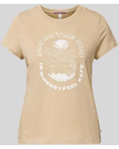 QS T-Shirt mit Motiv-Print - Natur