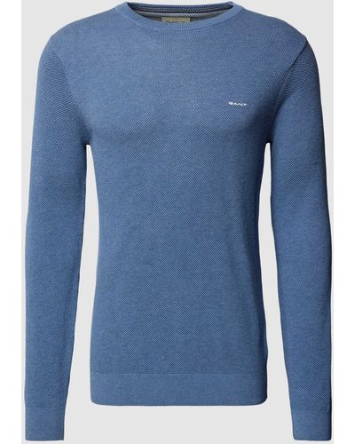 GANT Gebreide Pullover Met Labelstitching - Blauw