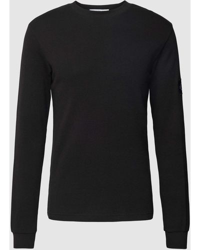 Calvin Klein Shirt Met Lange Mouwen Van Katoen Met Structuurmotief - Zwart