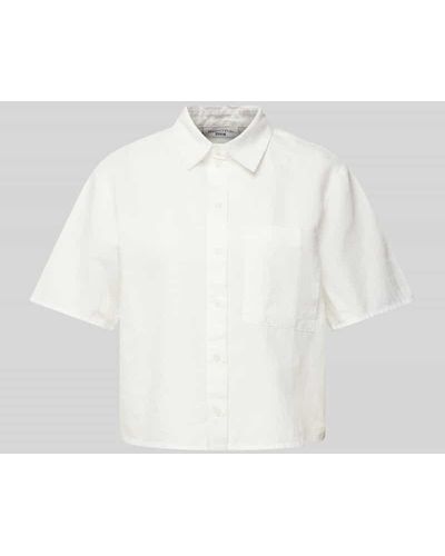 Marc O' Polo Cropped Hemdbluse mit Brusttasche - Weiß