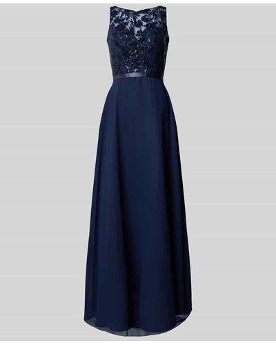 Luxuar Abendkleid mit Spitzenbesatz und Pailletten - Blau