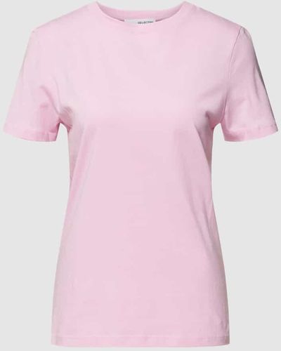 SELECTED T-Shirt mit Label-Detail Modell 'MYESSENTIAL' - Pink