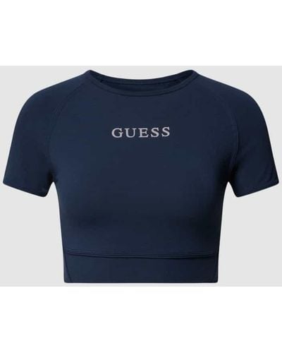 Guess Cropped T-Shirt mit Label-Print Modell 'ALINE' - Blau