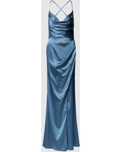 Luxuar Abendkleid mit Wasserfall-Ausschnitt - Blau