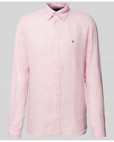 Tommy Hilfiger Regular Fit Leinenhemd mit Button-Down-Kragen - Pink