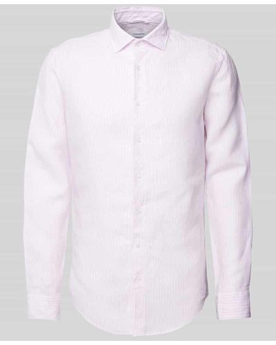 Seidensticker Slim Fit Business-Hemd aus Leinen mit Streifenmuster - Weiß