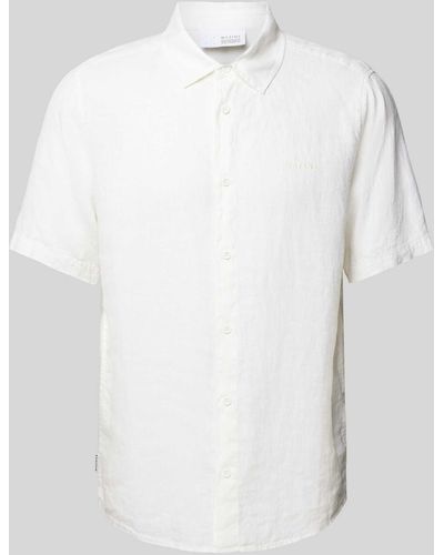Mazine Freizeithemd aus Leinen mit Logo-Stitching - Weiß