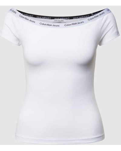 Calvin Klein T-Shirt mit elastischem U-Boot-Ausschnitt - Weiß