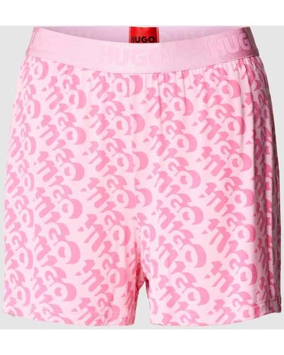 HUGO Loose Fit Pyjama-Shorts mit Allover-Label-Print Modell 'UNITE' - Pink