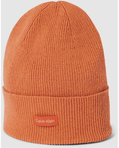 Calvin Klein Mütze mit Label-Patch Modell 'Essential' - Orange