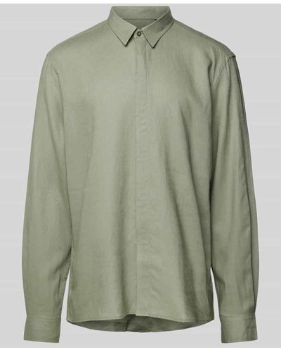 Antony Morato Freizeithemd aus Leinen-Viskose-Mix mit verdeckter Knopfleiste - Grün
