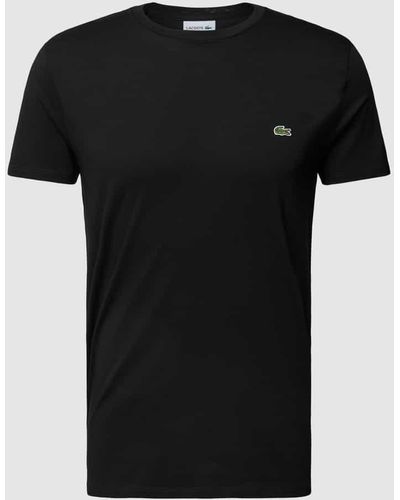 Lacoste T-Shirt in unifarbenem Design Modell 'Supima' - Schwarz
