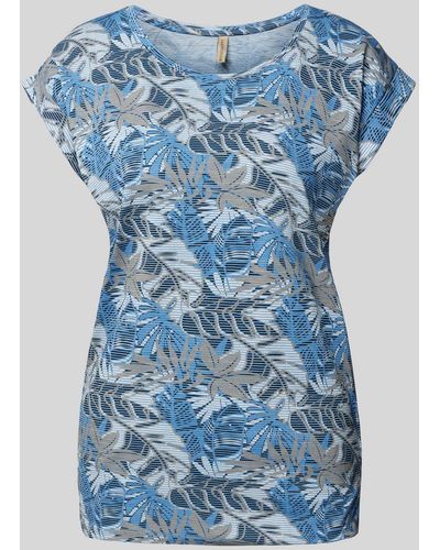 Soya Concept T-shirt Met All-over Bloemenprint - Blauw