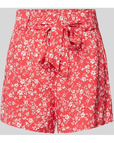ONLY Shorts aus Viskose mit Bindegürtel - Rot
