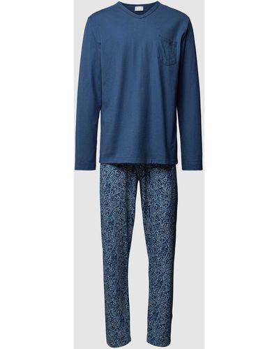Mey Pyjama mit Brusttasche - Blau