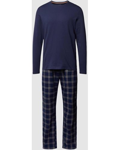 Christian Berg Men Pyjama Met Geribde Ronde Hals - Blauw