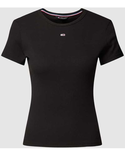 Tommy Hilfiger Slim Fit T-Shirt in Ripp-Optik Modell 'ESSENTIAL' - Schwarz