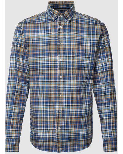 Fynch-Hatton Freizeithemd mit Button-Down-Kragen - Blau