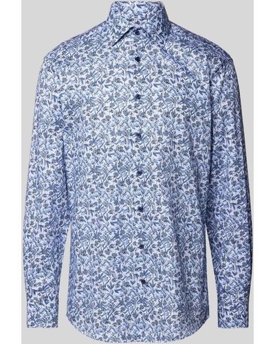 Eterna Modern Fit Zakelijk Overhemd Met All-over Motief - Blauw