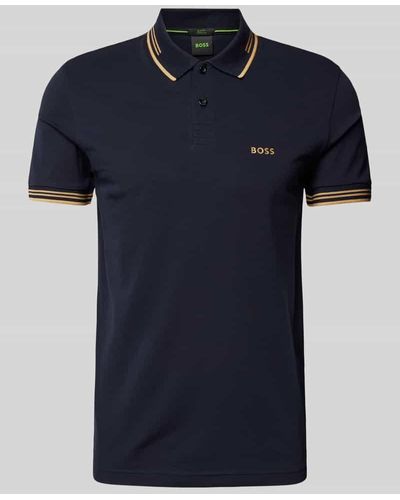 BOSS Slim Fit Poloshirt mit Label-Print Modell 'Paul' - Blau