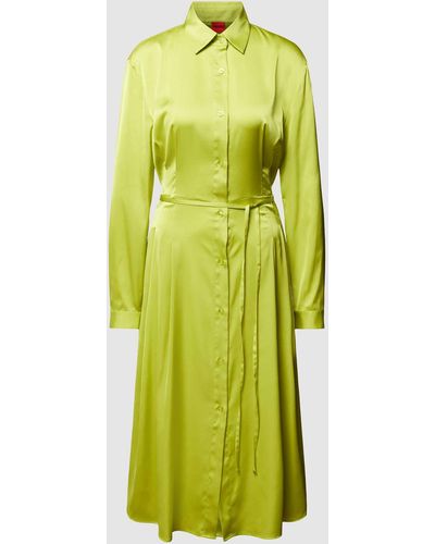 HUGO Midi-jurk Met Strikceintuur - Geel